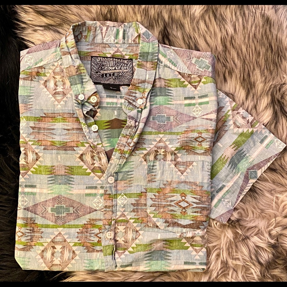 🌹Brooklyn Cloth Men’s Southwestern-Print Short Sleeve Button-Up! Vintage!